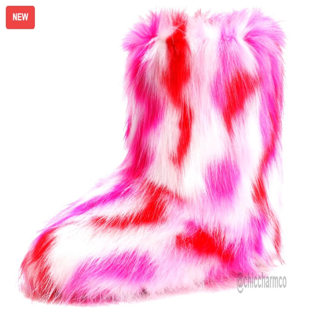 Faux Fur Boots Suede Snow Winter Mid-Calf Plush Warm Comfy Flat Shoes